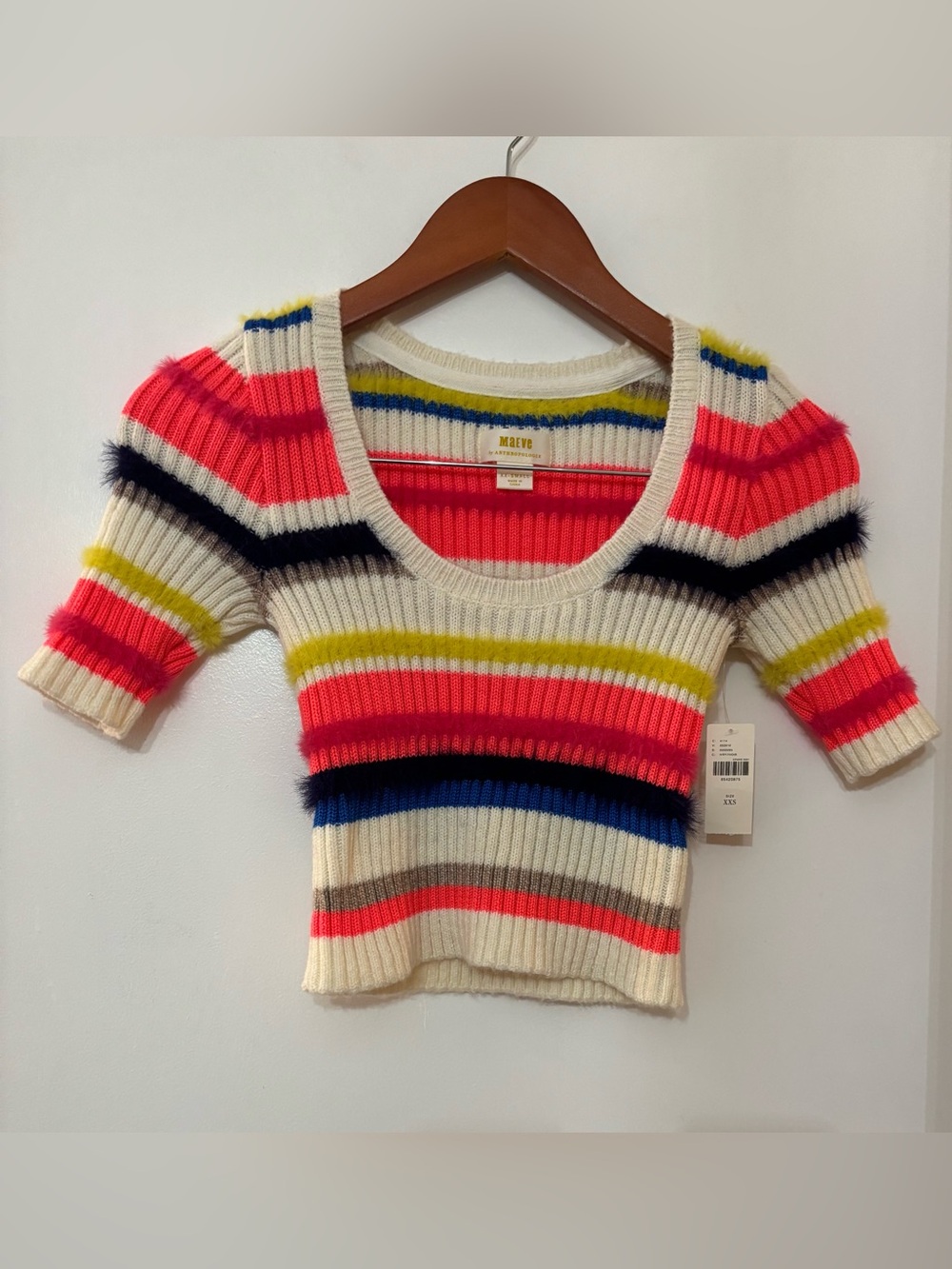 Maeve by Anthropologie Short Sleeve Multi Stripe Eyelash Sweater Top XX Small